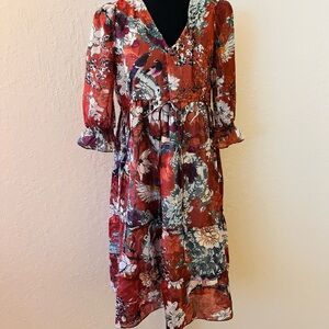 Hemant and Nandita Zeri bird‎ floral tiered midi dress